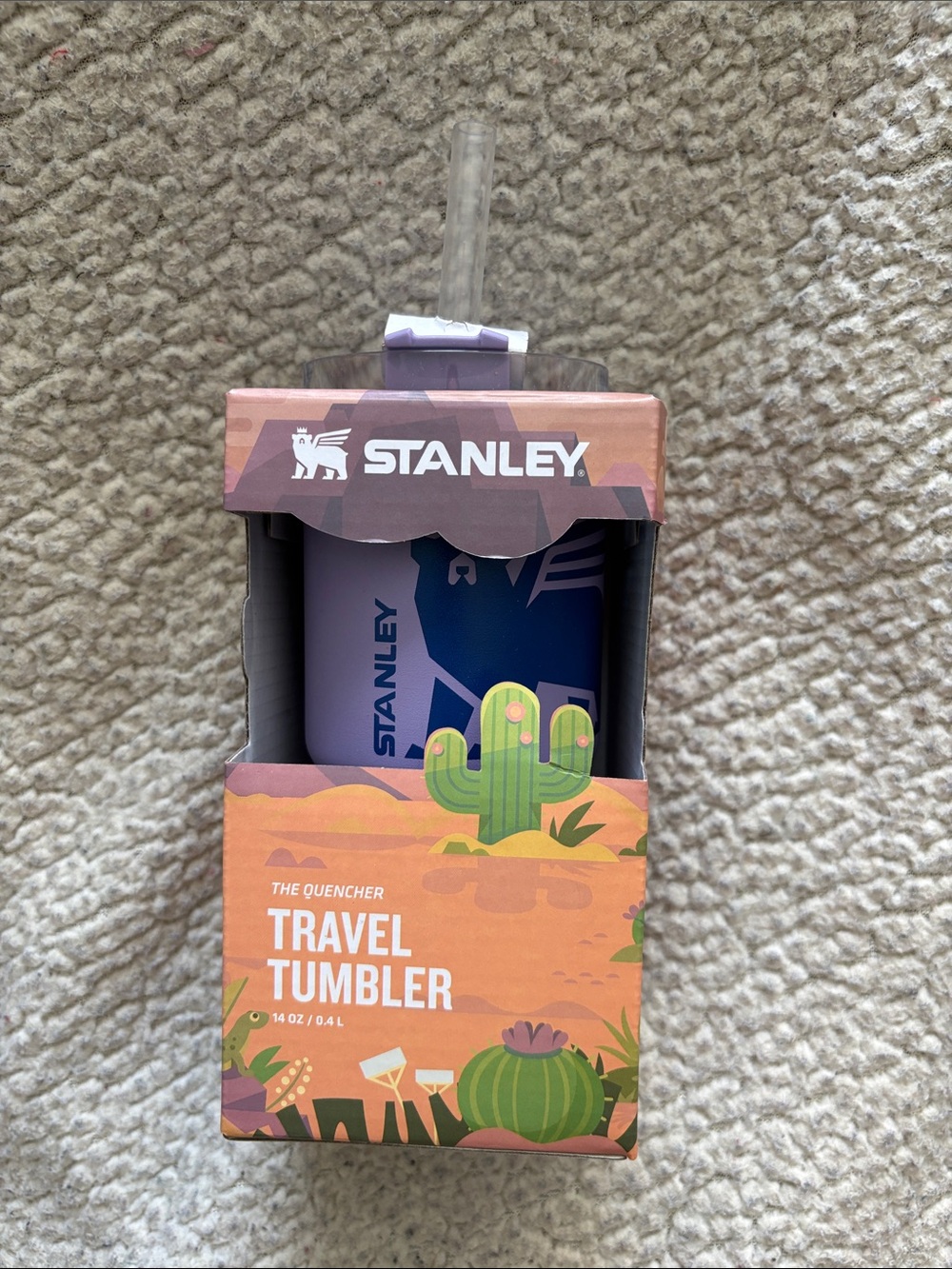 Stanley Purple/Blue Travel Tumbler with Clear Straw 14 oz. New in Box.